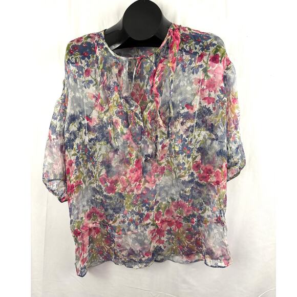 Vince Scoop Neck Tunic Blouse in Floral Silk LARGE - Picture 1 of 11